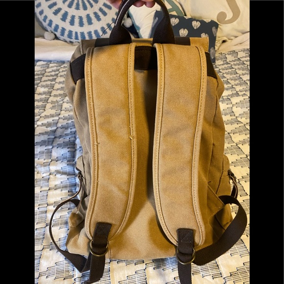 Vintage khaki canvas and pleather backpack - Picture 6 of 8
